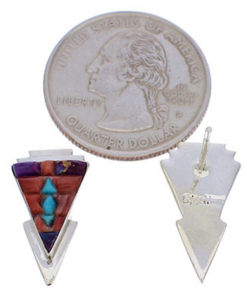 Multicolor Inlay Southwestern Silver Earrings EX32464